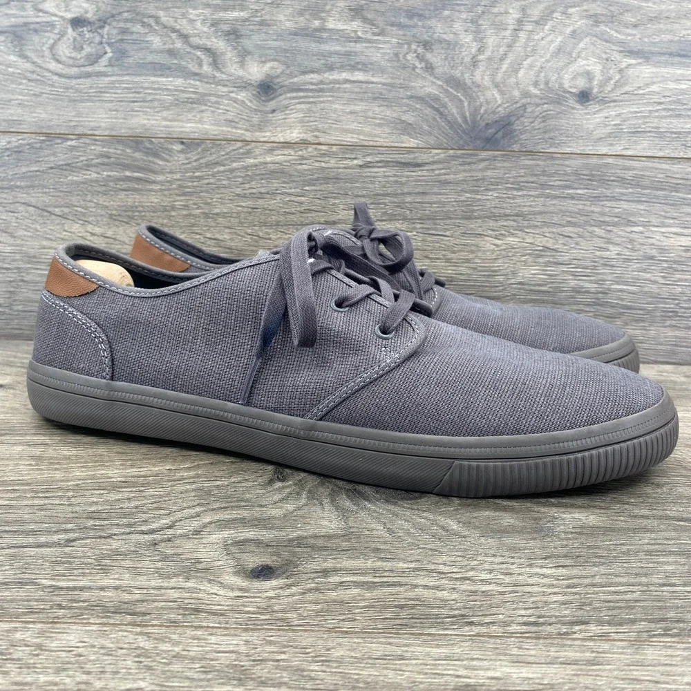 TOMS Carlo Low Top Sneaker Mens 13 Grey Heritage Canvas Lace Up Vegan 10019120